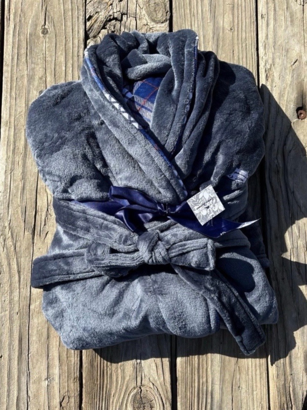 Tommy Bahama Plush Bath Robe - Unisex Charcoal Blue Loungewear